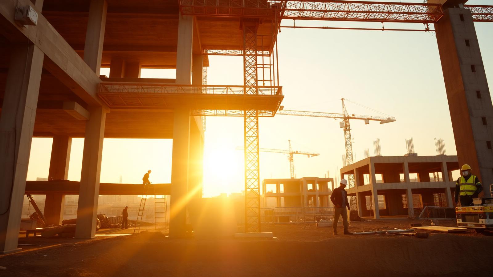 Construction site at golden hour